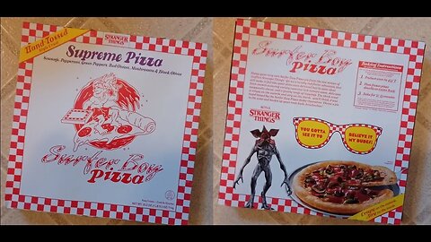 CURIOS for the CURIOUS 106: Netflix STRANGER THINGS Surfer Boy Pizza box art. Palermo's.