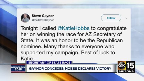 Steve Gaynor concedes, Katie Hobbs declares victory in Secretary of State race