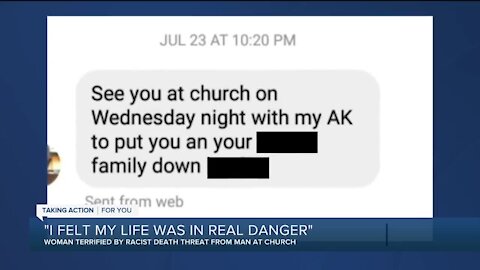 'I felt my life was in real danger.' Woman terrified by racist death threat from man at church