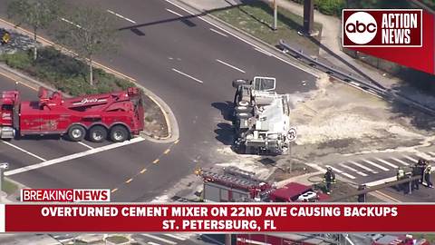 Cement truck overturns in St. Petersburg, cleanup expected to take several hours