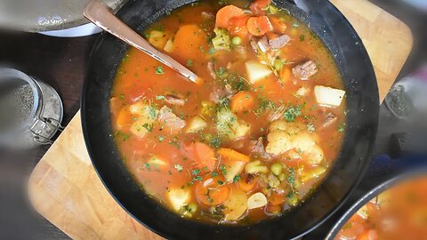Chunky Beef Soup Recipe with Vegetables and Rice