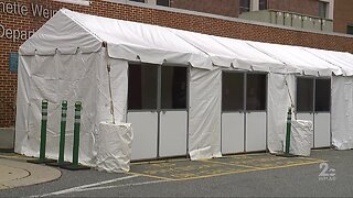 Tents being set up outside hospitals