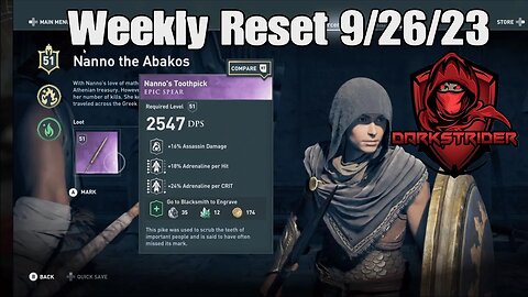 Assassin's Creed Odyssey- Weekly Reset 9/26/23