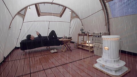 The sound of rain in the tent that's good to listen to when you sleep. heavy rain camping