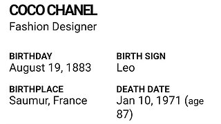 HAPPY BIRTHDAY COCO CHANEL Fashion Designer