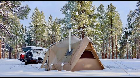 Off-Grid Tent w/ Wood Stove Camping in MASSIVE SNOWSTORM & FEET of snow! #NomadLife