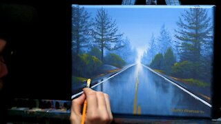 Acrylic Landscape Painting of a Rainy Road - Time Lapse - Artist Timothy Stanford