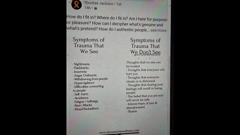 Symptoms of Trauma you CAN * CANT SEE *