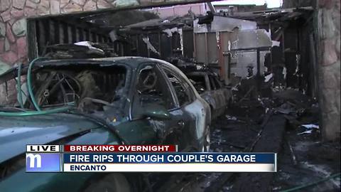 Couple escapes injury after fire rips through garage