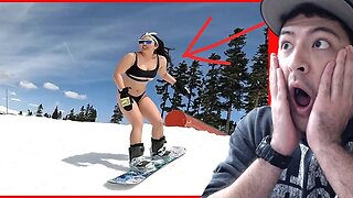 Insane Bikini Girl Snowboards For Attention