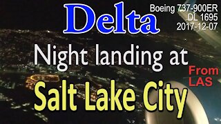 Delta flight DL1695 landing at night at SLC in Boeing 737-900ER