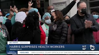 Harris surprises health workers