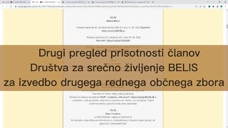 Društvo BELIS - Drugi pregled prisotnosti članov za sklepčnost 2. rednega letnega občnega zbora