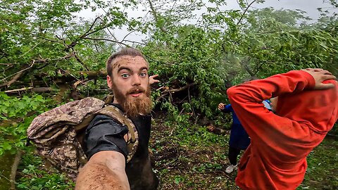 My Bushcraft Shelter Saved our Lives 🌪 (Surviving a Tornado in the Woods)