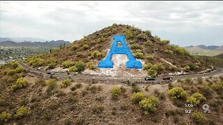 "A" Mountain painted blue to honor local health care workers
