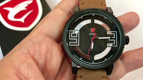 SHARK Sport Wrist Watch with black skeleton case and brown leather band SH543 review and giveaway