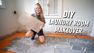 Laundry Room Makeover || Laying Large Format Tile (pt. 1)