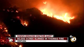 90,000 acres burned in Thomas Fire