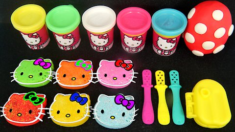 Making 3 Glitter Ice Cream out of Play Doh Hello Kitty Surprise Eggs Learn Colours Minnie Mouse Toys