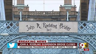 Roebling suspension bridge closed after pieces fall from north tower