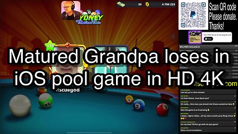 Matured Grandpa loses in iOS pool game in HD 4K 🎱🎱🎱 8 Ball Pool 🎱🎱🎱[ReRun]