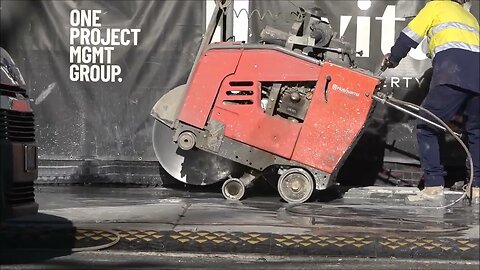 Relaxing sounds of concrete cutting machine.