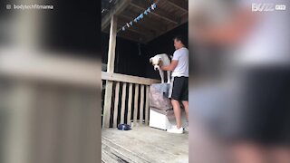 Il fait des squats avec son chien sur le dos !