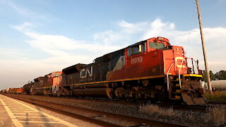 CN 8919 & CN 8850 Engines Manifest Train Westbound In Sarnia TRACK SIDE