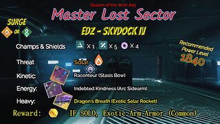 Destiny 2 Master Lost Sector: EDZ - Skydock IV on my Arc Hunter 5-20-24