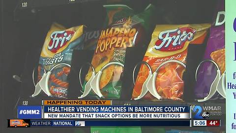 Baltimore County vending machines now only selling nutritious snacks