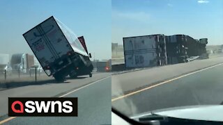 Shocking moment truck is blown onto its side by strong wind on Colorado highway