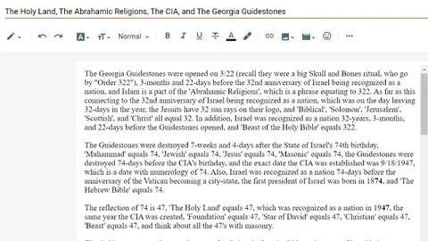 The Holy Land, The Abrahamic Religions, The CIA, and The Guidestones #gematria #truth #numerology