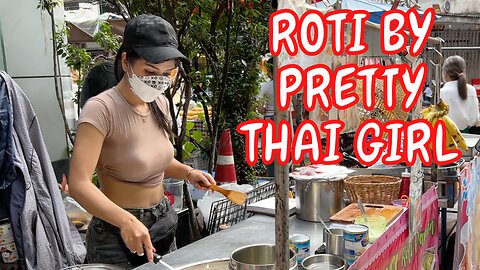 Pretty Thai Girl Makes Special Pandan Roti in Bangkok Thailand