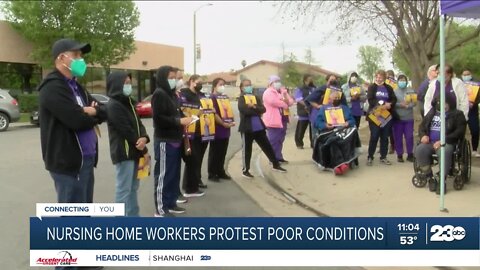 Nursing home workers protest at long-term care facilities across California