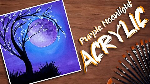Purple Moonlight Acrylic Painting Tutorial for beginners