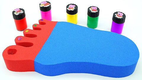 Satisfying Video l How To Make Kinetic Sand Rainbow Nails Polish Foot Cutting ASMR