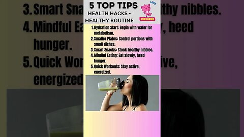 "5 Quick Healthy Hacks 💧🍽️🥗 #WellnessTips #HealthyLiving #StayActive"