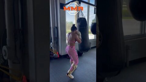Valerie Loureda hitting the heavy bag and doing some drills