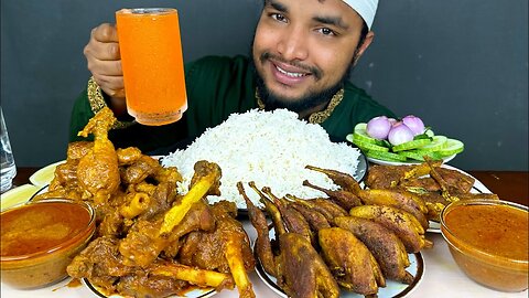 ASMR EATING MUTTON CURRY, CHICKEN CURRY AND QUAIL FRY WITH RICE, EATING VIDEO