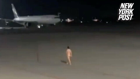 Airport streaker is traveling very light