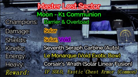 Destiny 2 Master Lost Sector: The Moon - K1 Communion 1-20-22