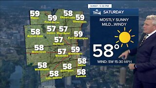 Mostly sunny with temps in upper 50s on Saturday