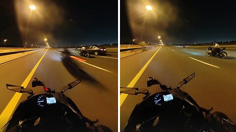 Dude totally farts after an extremely fast motorcycle passes him