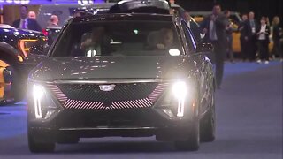 President Biden drives Cadillac Lyriq at the 2022 Detroit Auto Show