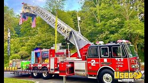 One of a Kind 40' Sutphen Tower Ladder Truck | Diesel Firetruck Themed Food Truck for Sale