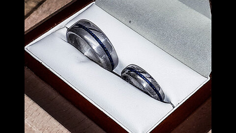 'Blue Sparkle' a Damascus steel and Blue Mica Ring