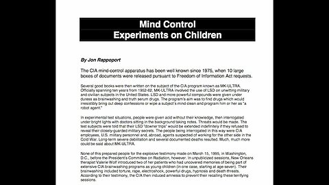 Jon Rappoport - U.S. Government Mind Control Experiments on Children MK-Ultra