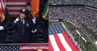 Fans Sing National Anthem Along With NYPD Officer At Jets-Ravens Game