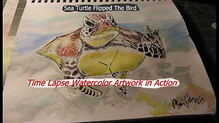 Watercolor Artwork Time Lapse of Sea Turtle Flipped The Bird