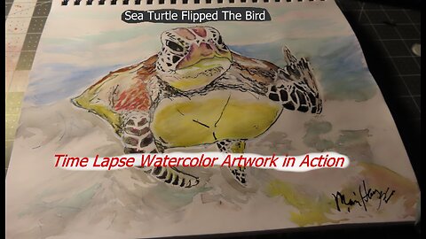 Watercolor Artwork Time Lapse of Sea Turtle Flipped The Bird